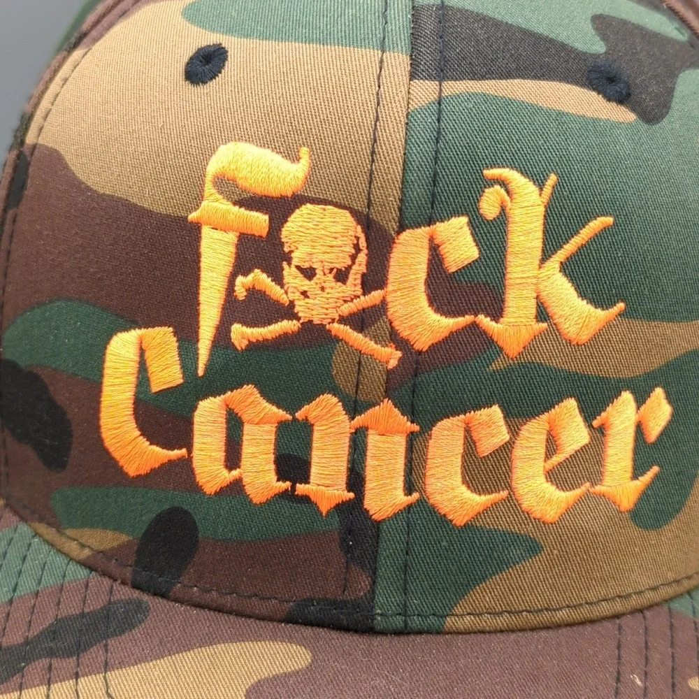 Fxck Cancer Camo Orange Snapback Hat Cap Yupoong OSFA Adjustable